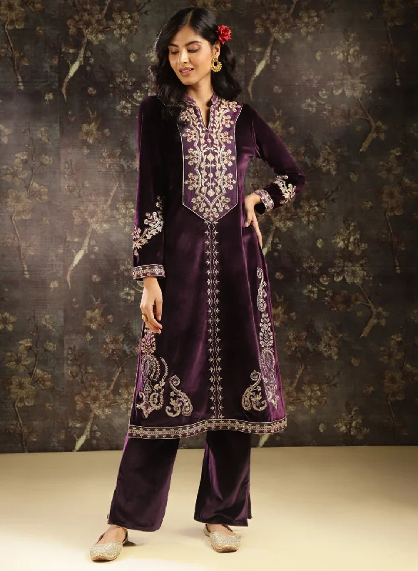 Sale Event, Prices Rock Purple Zari Work Velvet Kurta with Sequins