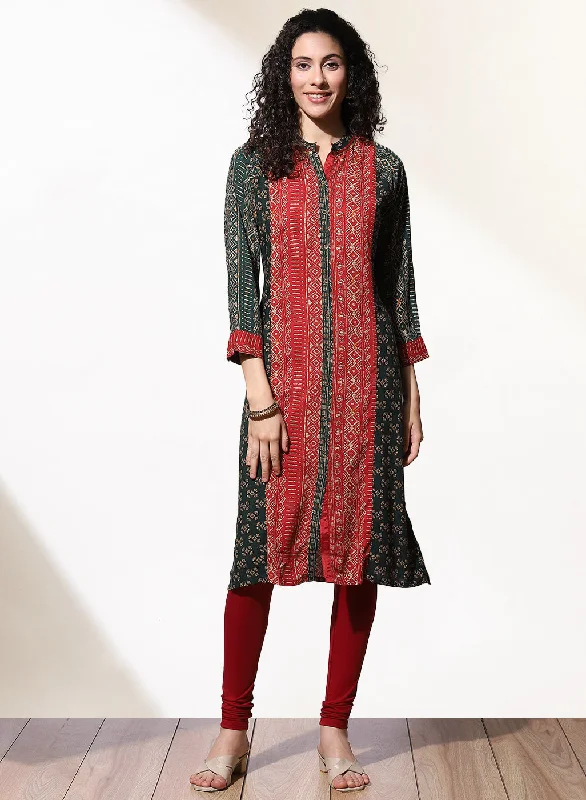 The Good Stuff Green Foil-Printed Nargis Kurta