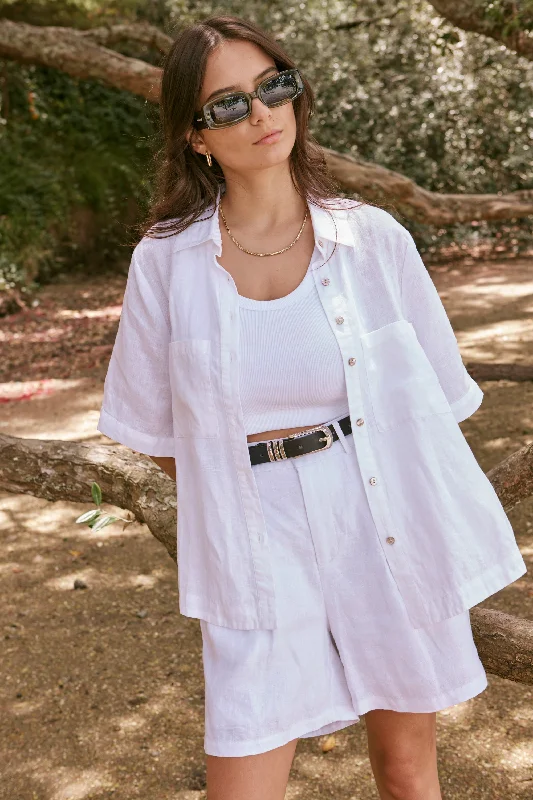 Comfortable Chic Response White Linen SS Boxy Shirt