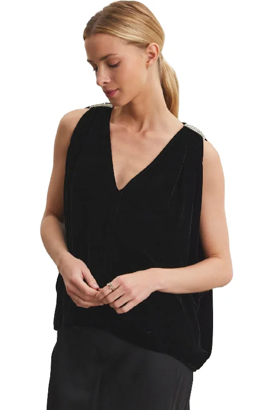 Day-To-Night Styles Velvet Adelle Silk Velvet Top in Black