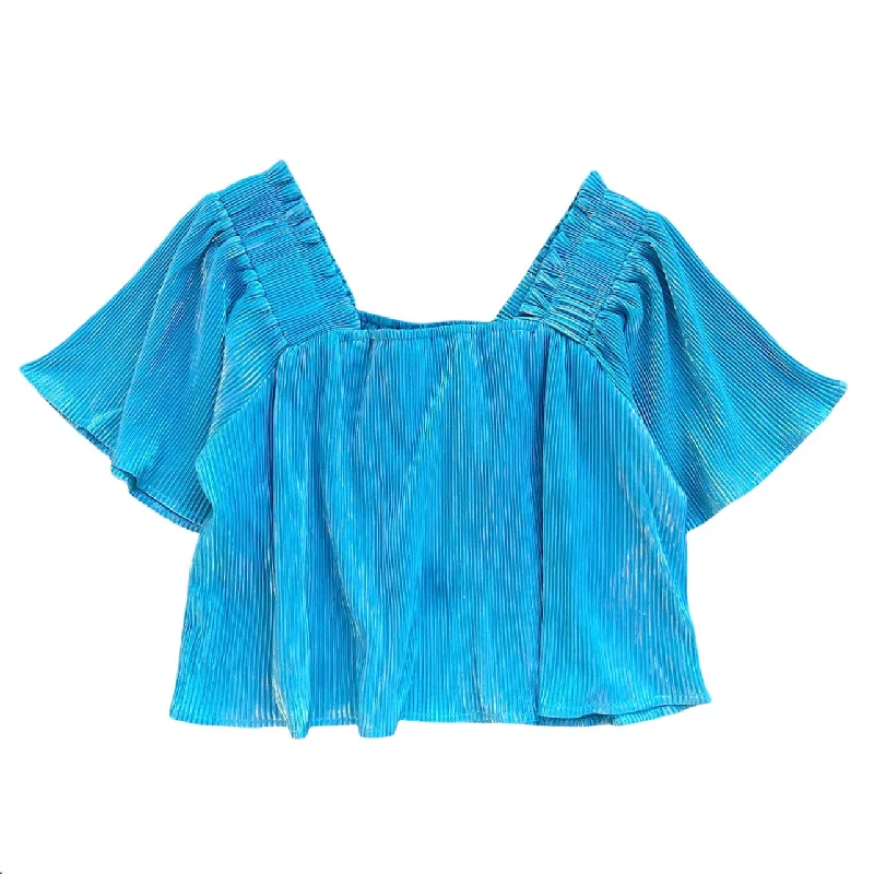 Fashion Sale Aqua Pleat Flutter Top