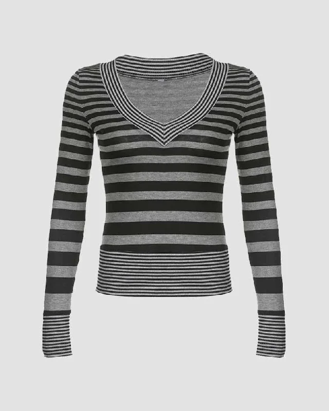 Final Sale Inkwell V-Neck Stripe Top