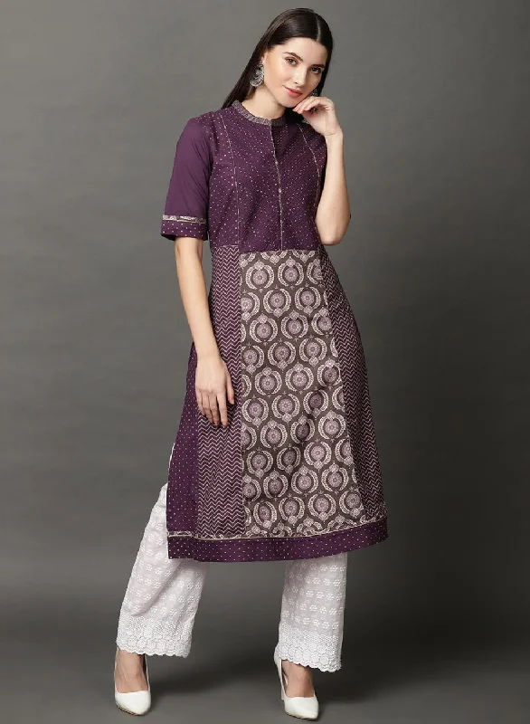 Massive Selection Sale Dark Purple Long Printed Kurta