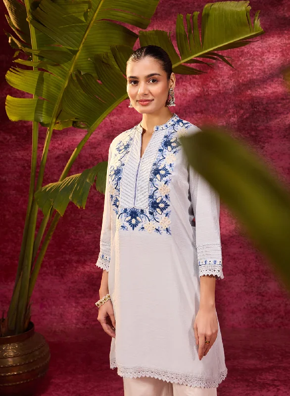 Trendy Street Style Gulbahar Powder Blue Embroidered Kurta for Women