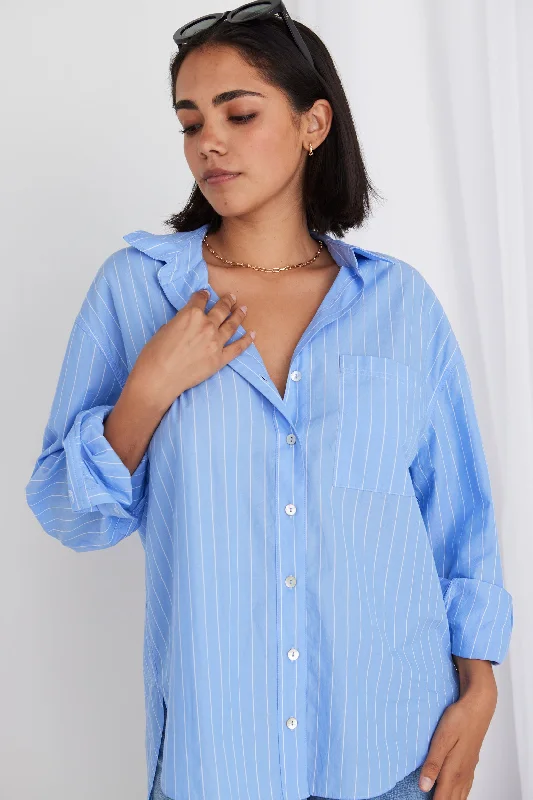 Trendy Fashion Sale You Got This Light Blue Stripe Oversized Shirt