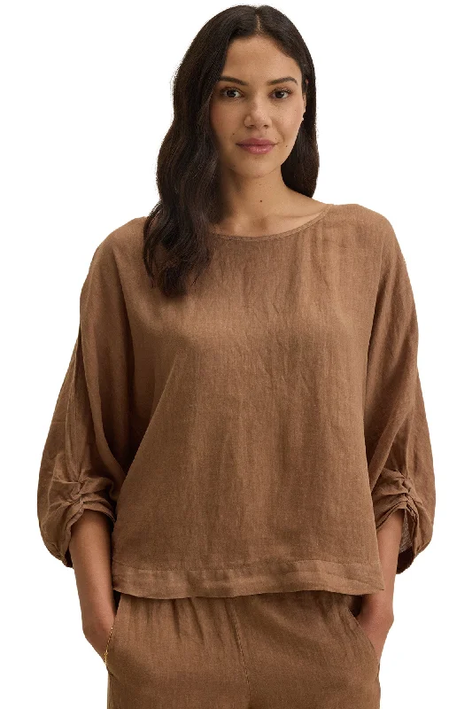 Holiday Glam Velvet Cass Linen Top in Bark