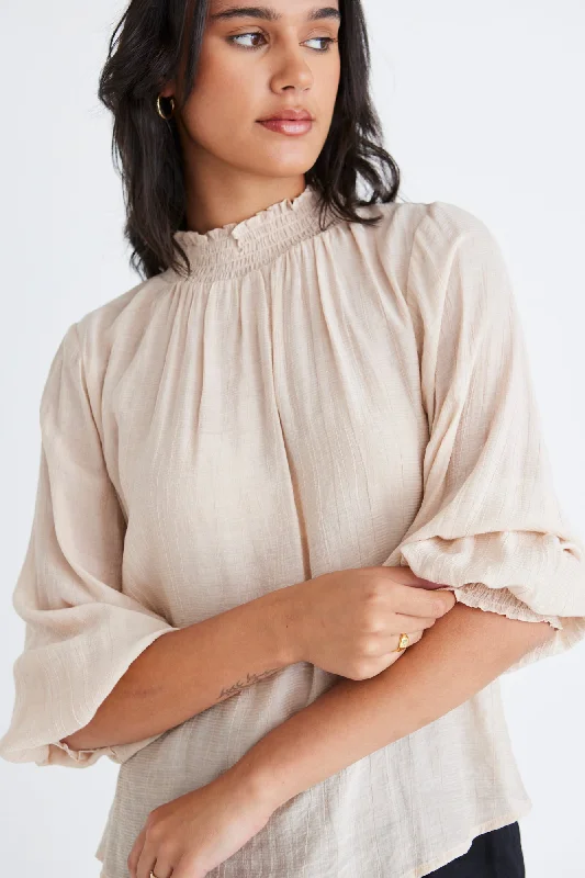 Hot Deals Embrace Champagne Textured High Neck Shirred Top