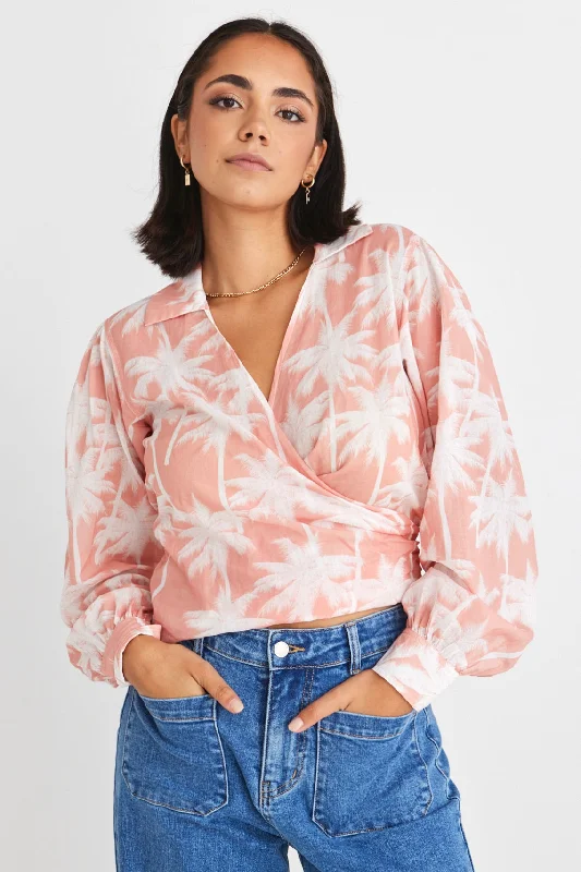 Forward Trendsetter Evolve Blush Palms Wrap Shirt