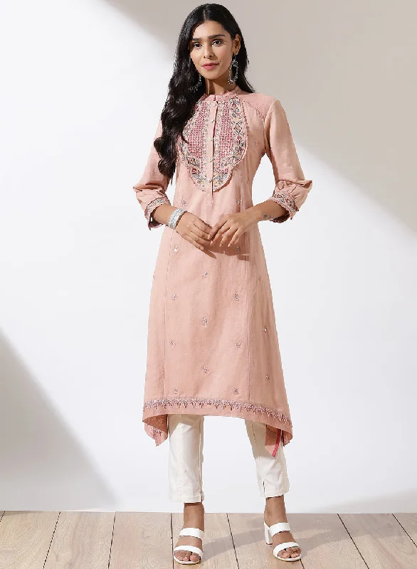 Polished Style Deals Peach Alora Collection Kurta With Delicate Embroidery