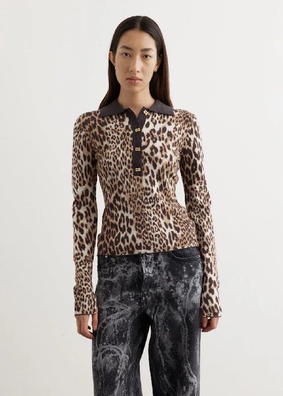 Seasonal Picks Fine Merino Jacquard Leopard Polo