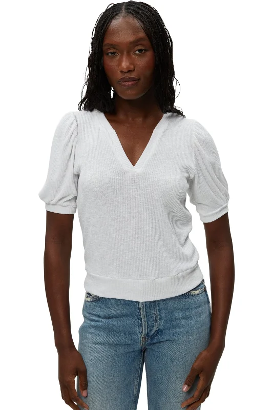 Fashion Forward, Function First Michael Stars Quinn Puff Sleeve Ribbed Top
 in White