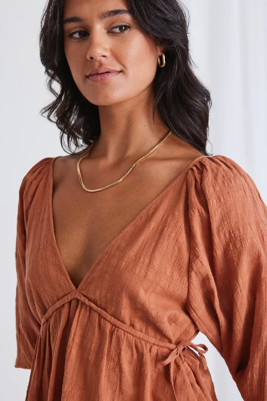 Statement Fashion Offers Wilding Terracotta Texture Swing Deep V Top