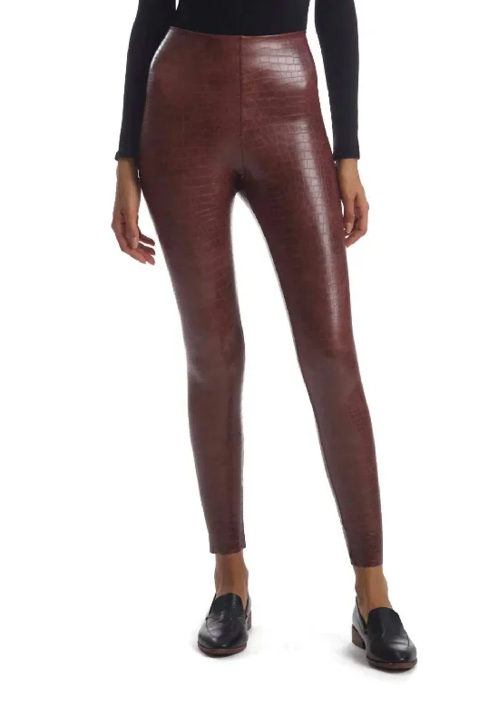 Faux Leather Animal Legging In Brown Croc