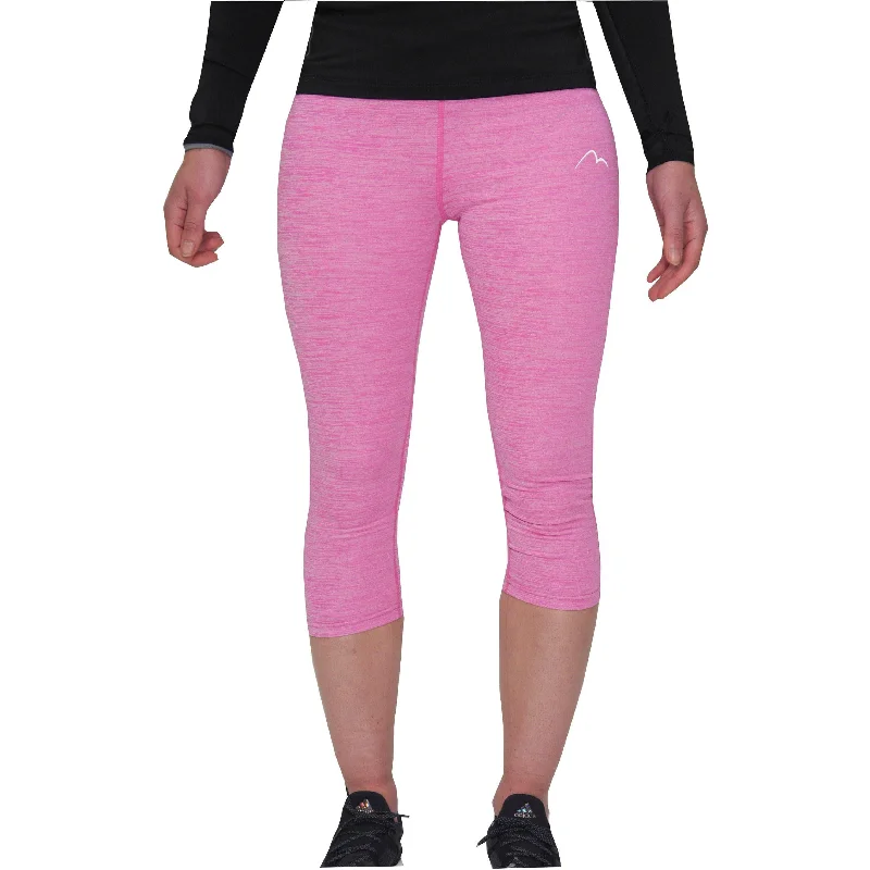 More Mile Heather Girls 3/4 Capri Running Tights - Pink