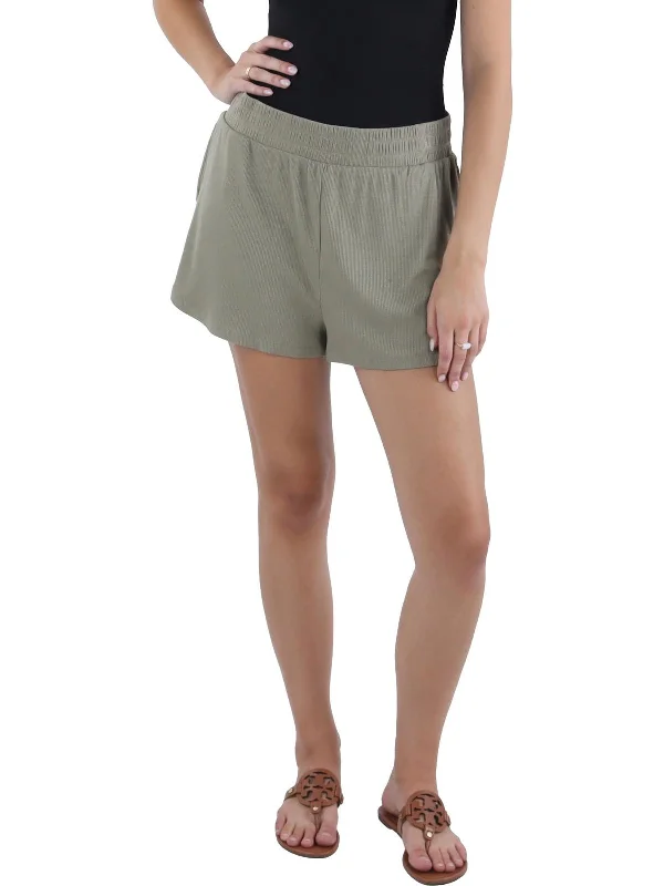 Womens Ribbed Knit Short Flat Front